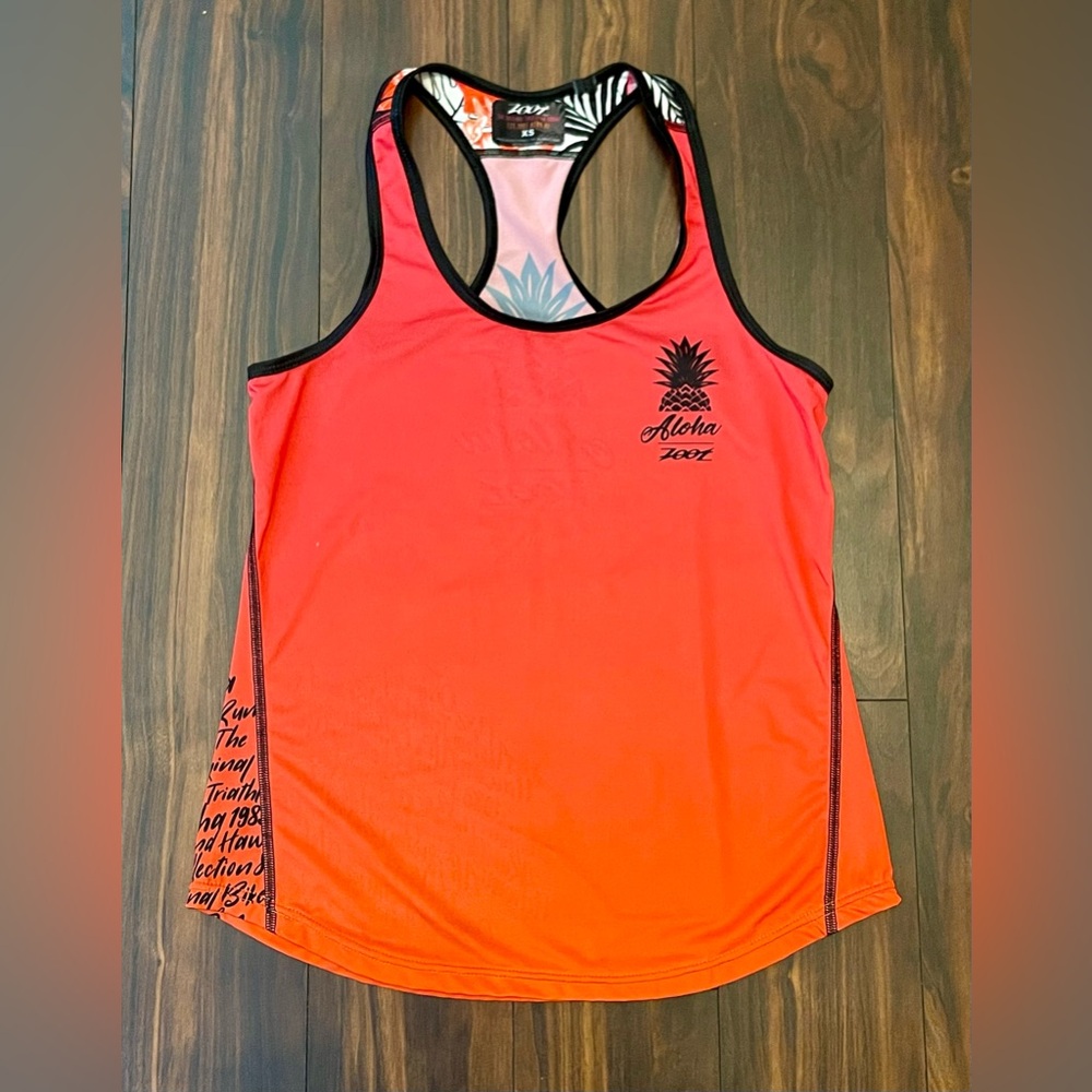 Zoot Triathlon Racerback Tank Pink and Orange Ombré Hawaii Aloha